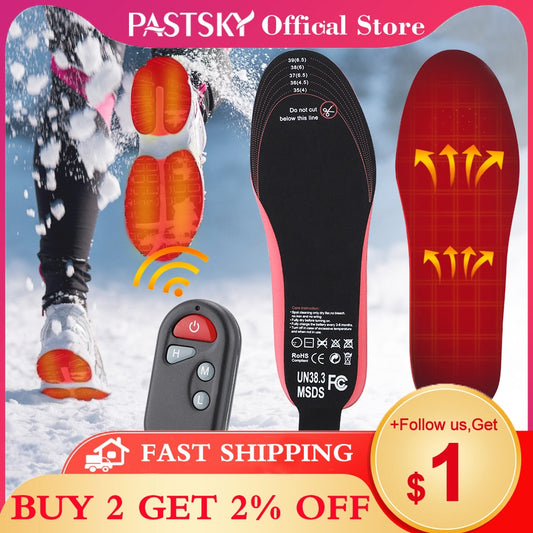 PASTSKY Heated Insoles 2100mAh Electric Foot Warmer Hot Compress Remote Control 3-speed Shoes Pads For Skiing Winter Outdoor