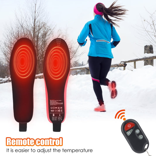 Electric Heated Insoles 3-speed Temperature Adjustment Foot Warmer Outdoor Sport Shock Absorption with Remote Control Recharge